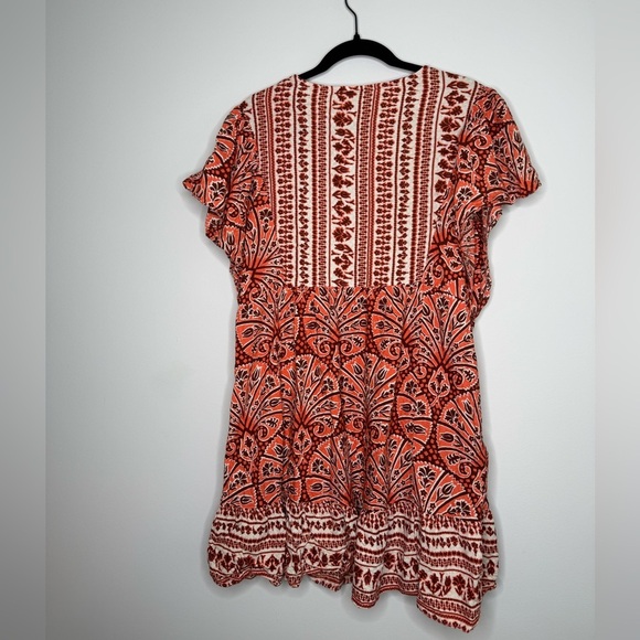 Knox Rose Ruffle Short-Sleeve A-Line Dress in orange, brown, and white paisley - Picture 7 of 8